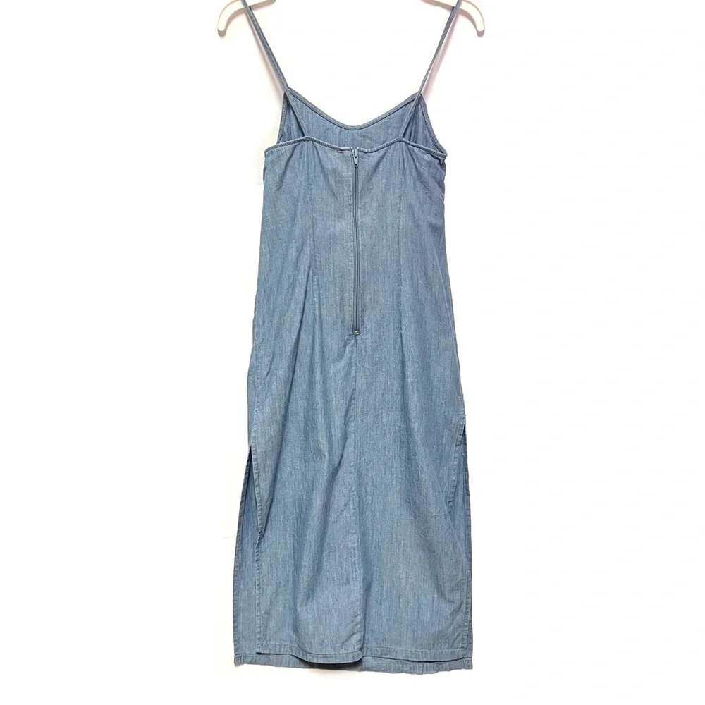 Topshop Chambray Midi Spaghetti Strap High Leg Slit Dress Front Knot Size 2 - Picture 4 of 9